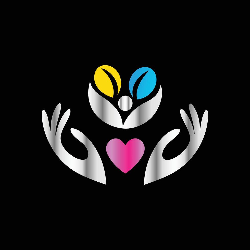 Family with heart and hands. illustration on a black background. vector