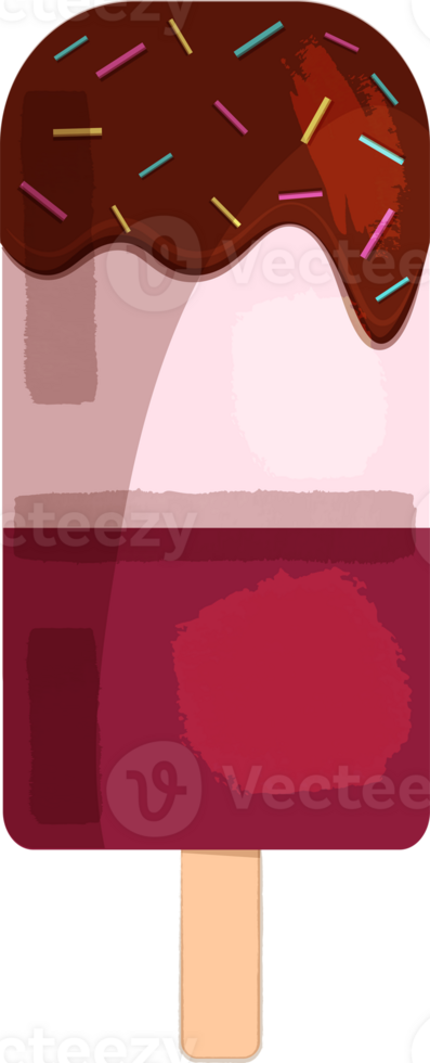 Fruit ice cream with chocolate icing and bright sugar sprinkles png
