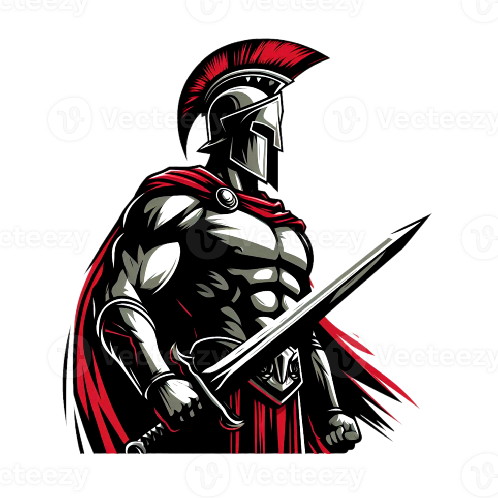 Valiant Spartan warrior holding sword, transparent background png