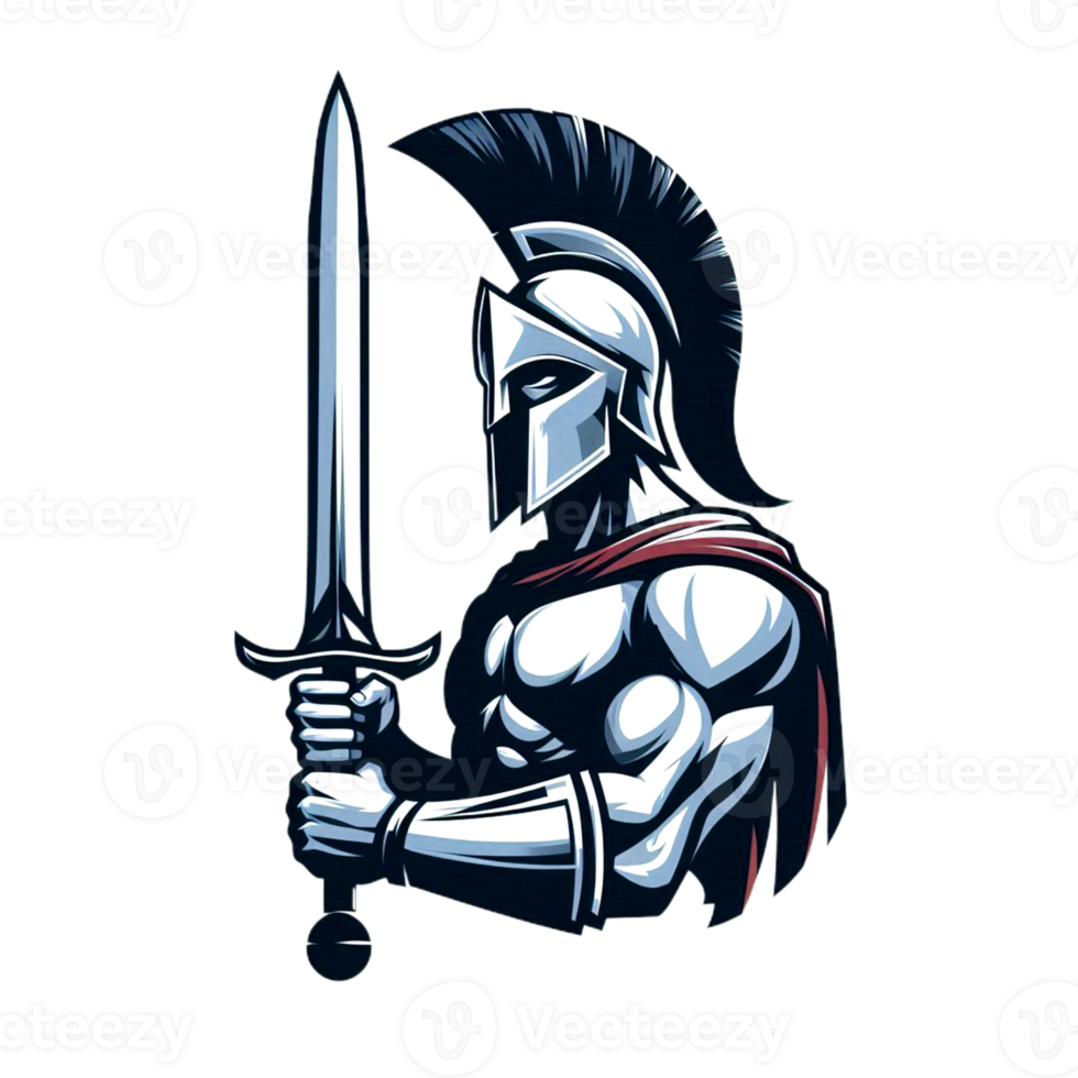 Spartan logo mascot holding a sword, simple and elegant Spartan logo, transparent background png