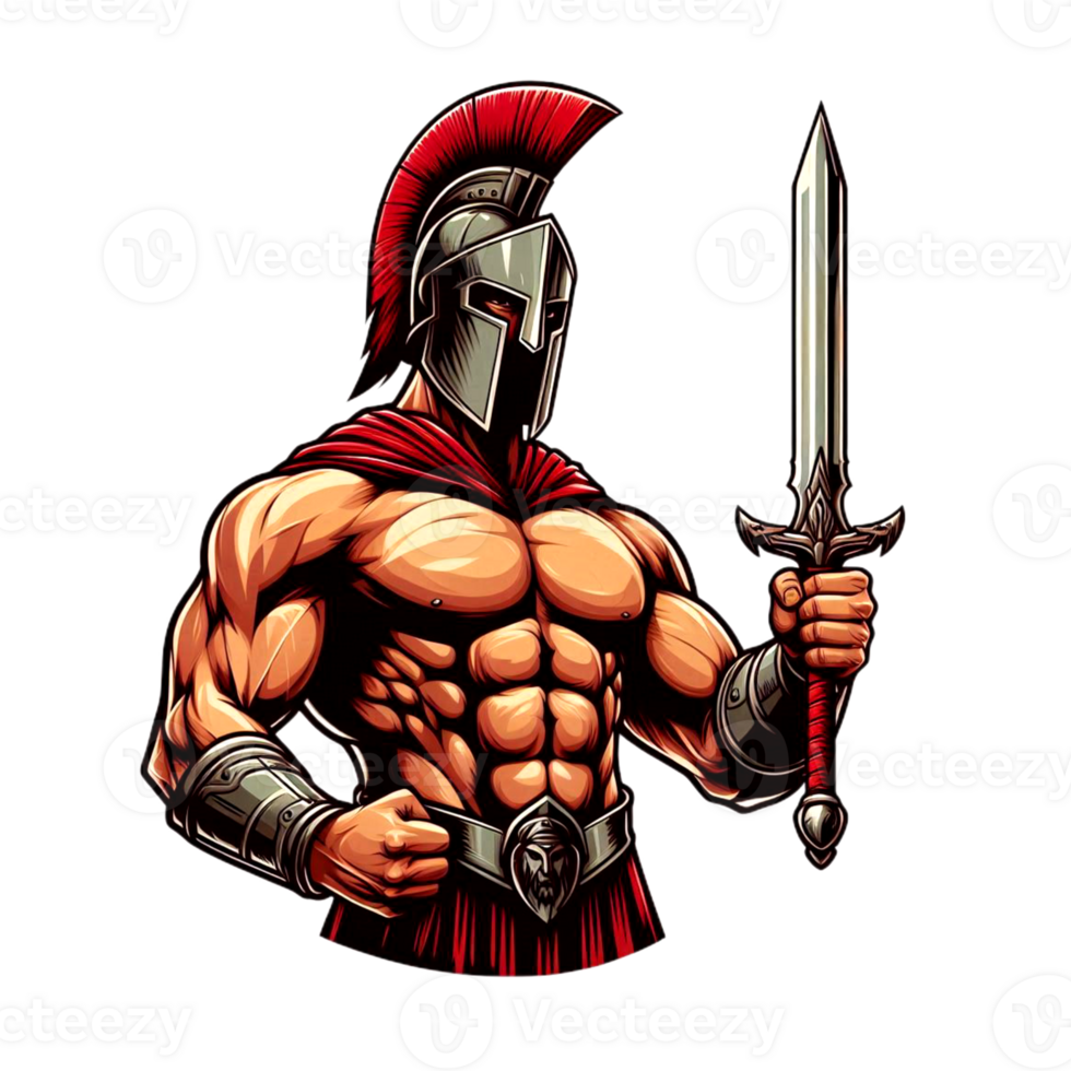 Strong Spartan warrior holding a sword, transparent background png