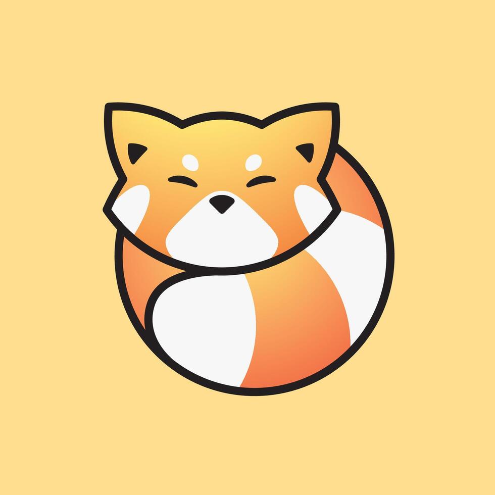 cute red panda logo curled up vector