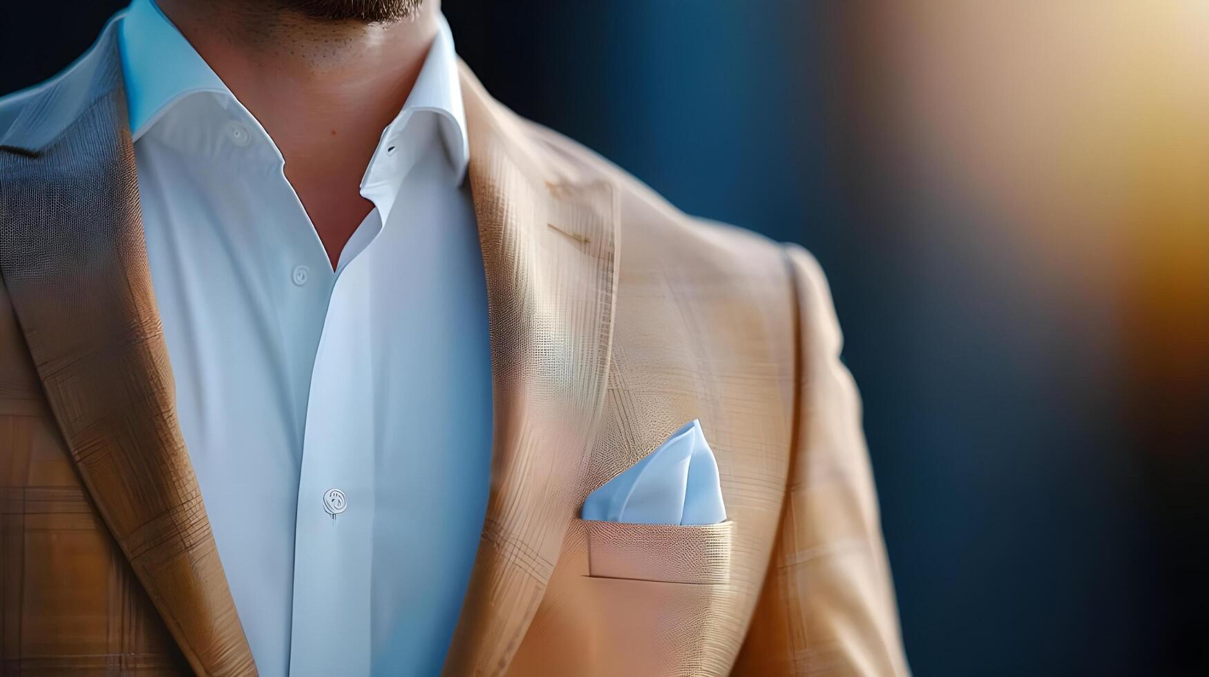 A close-up of a business casual outfit, featuring a tailored blazer over a crisp shirt, paired with chinos and loafers photo