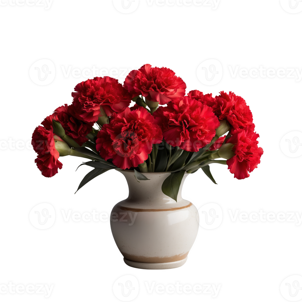 Red Carnations in a Vase Symbolizing Love and Fascination png