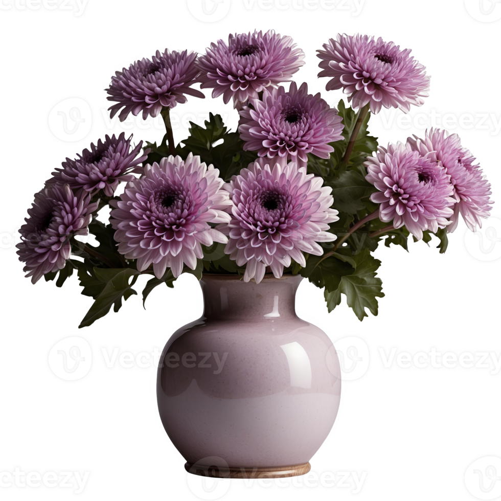 Purple Chrysanthemums in a Vase Symbolizing Honor and Respect png