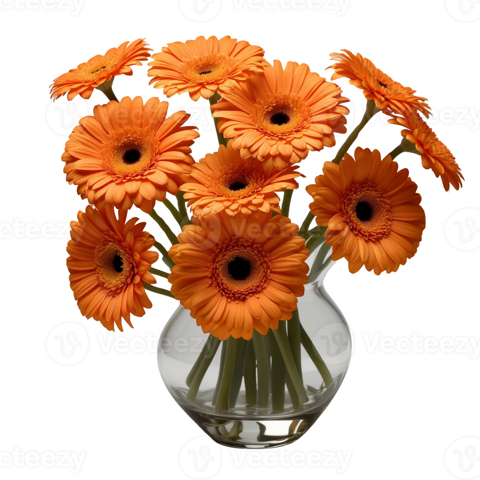 Orange Gerbera Daisies in a Vase Symbolizing Cheerfulness and Joy png