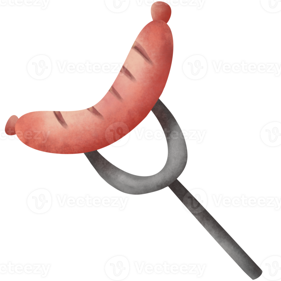 Sausage, prick with a fork with hand draw png