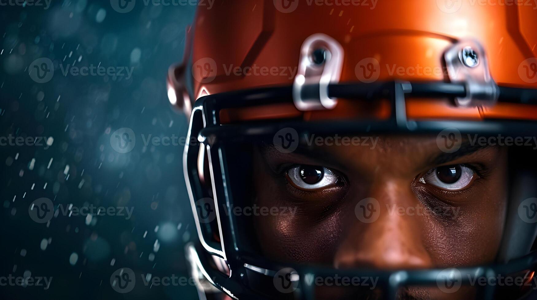 Super bowl players versus. American football player. Sportsman with ball in helmet on stadium in action. Sport and motivation photo
