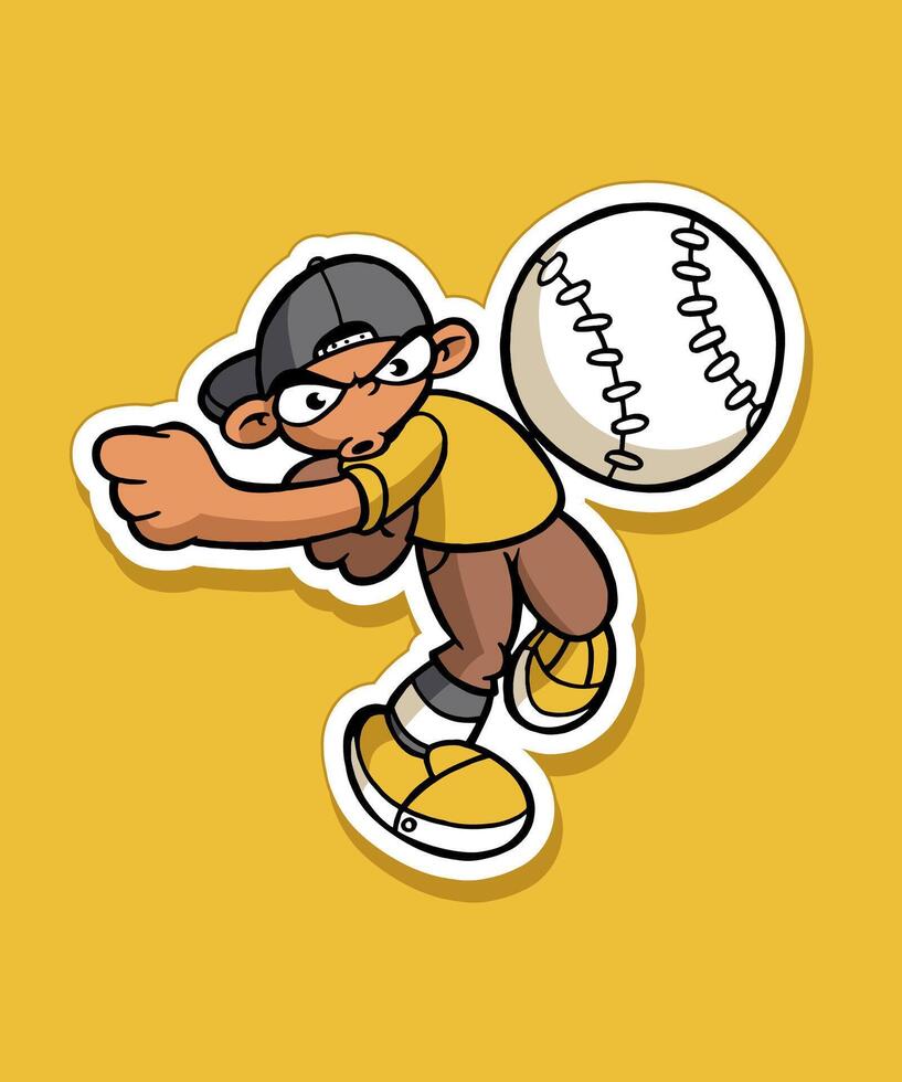 Baseball Pitcher Boy Cartoon Design Sticker vector