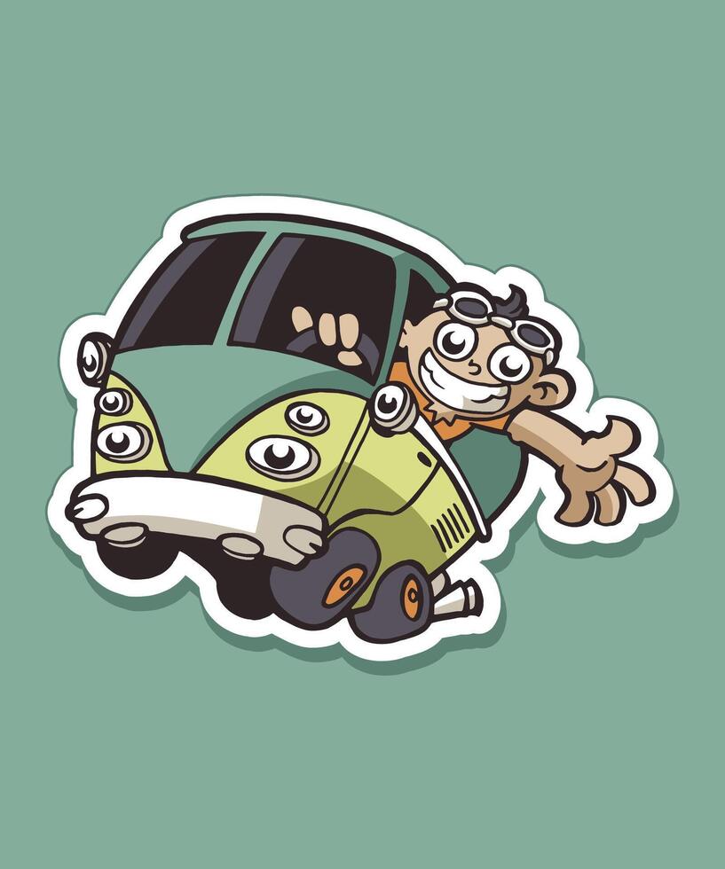 Ride Van Bus Cartoon Design Sticker vector