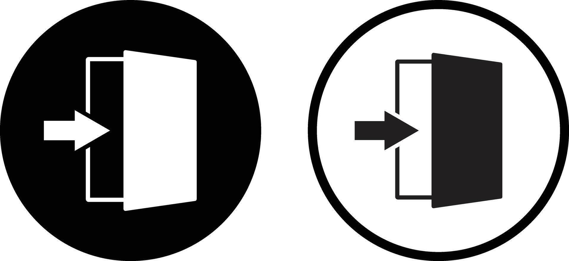 Exit door icon set in two styles isolated on white background . Door with arrow symbol in circle . illustration vector