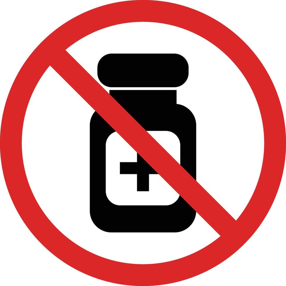 No medicine bottle sign isolated on white background . No drugs sign . Do not use medicaments symbol vector