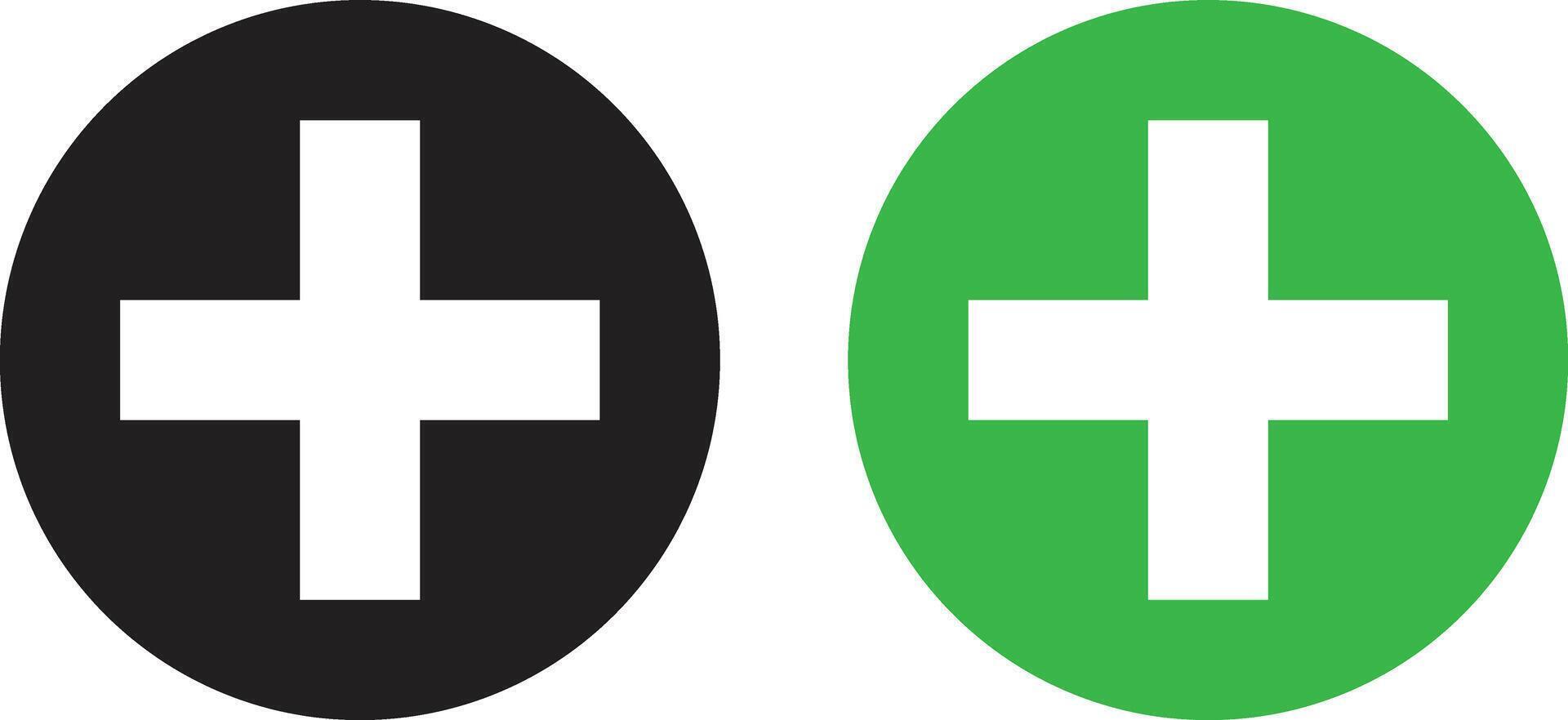 Black and green first aid icon set . Medical assistance sign . Medical plus icon vector