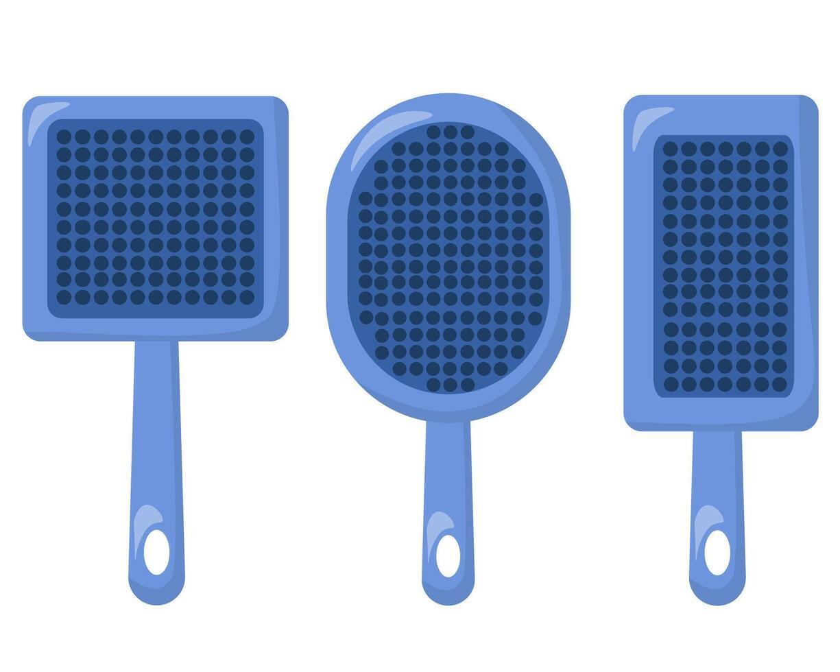 Set of brushes for pets, pet comb in flat style vector