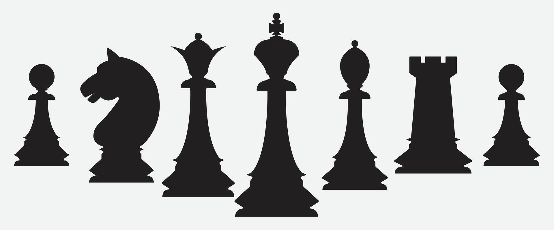 Set of chess icons. Black silhouette with chess. King, queen, pawn, horse and rook. vector