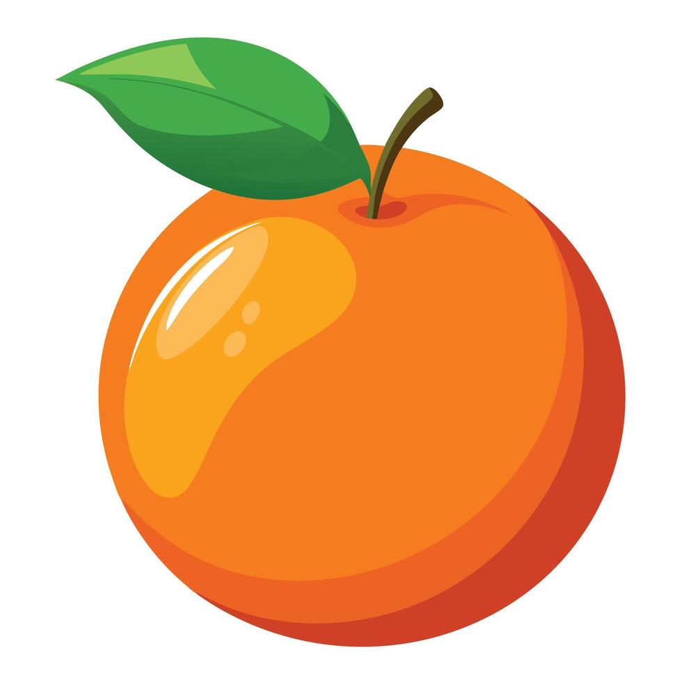 An orange fruit with a green leaf on it illustration vector
