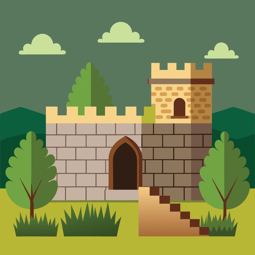 A cartoon of a old castle gate vector