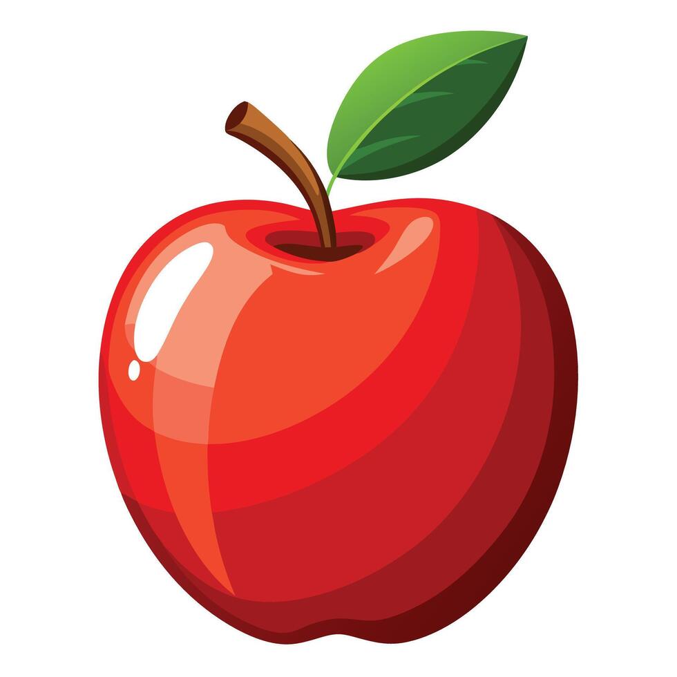 Beautiful juicy red apple fruit icon with green leaf vector