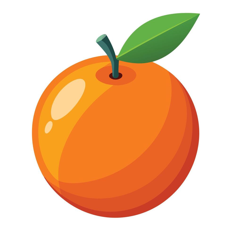 An orange fruit with a green leaf on it illustration vector