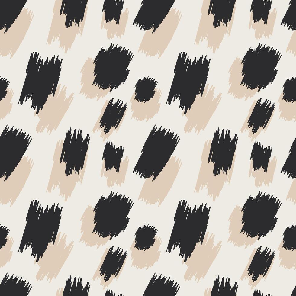 Black and beige spots with jagged edges form a seamless pattern with leopard print for modern decorative pillows, wrapping paper, fabrics. vector