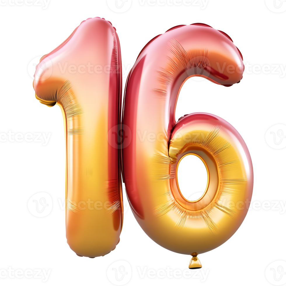 Number 16 balloon isolated on a transparent background png