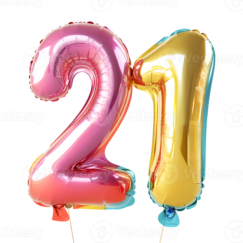 Number 21 balloon isolated on a transparent background png