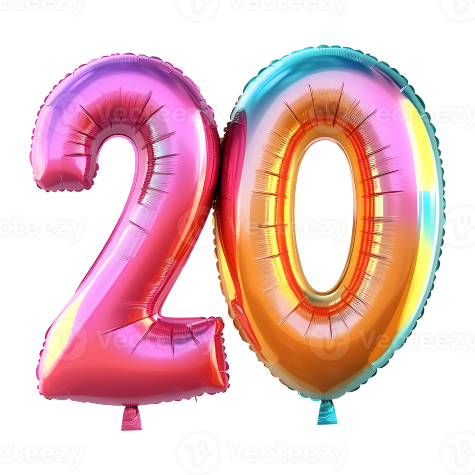 Number 20 balloon isolated on a transparent background png