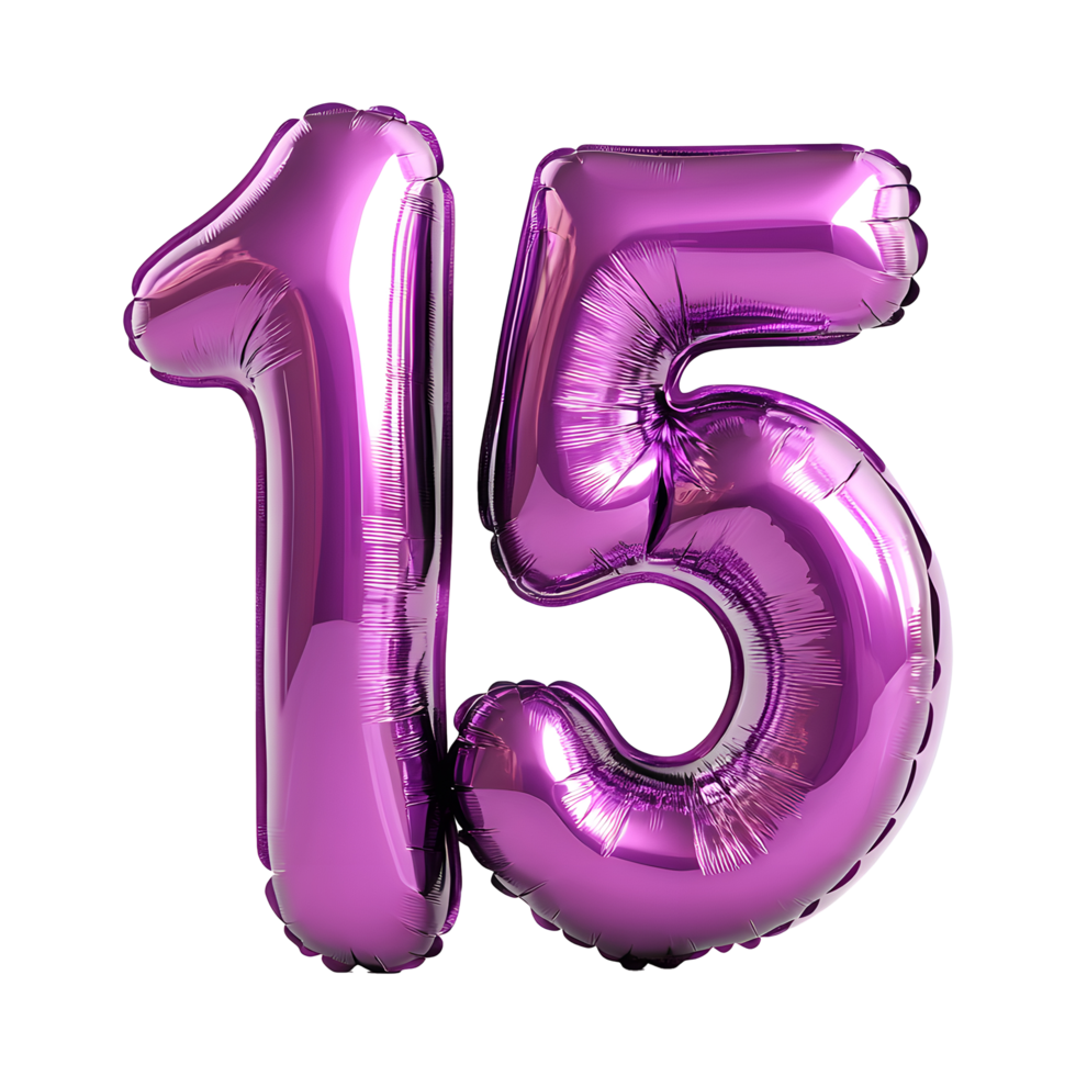 Number 15 balloon isolated on a transparent background png