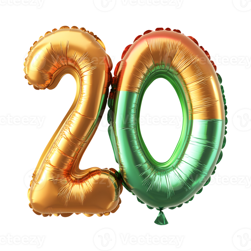 Number 20 balloon isolated on a transparent background png