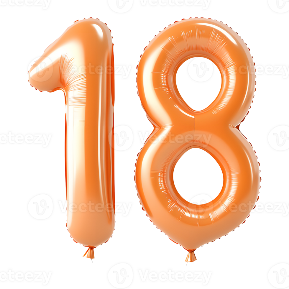 Number 18 balloon isolated on a transparent background png