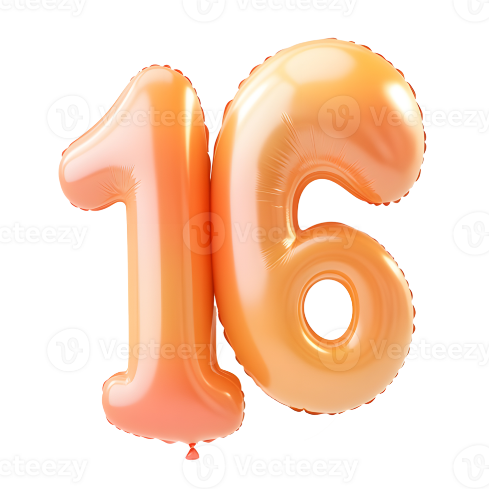 Number 16 balloon isolated on a transparent background png