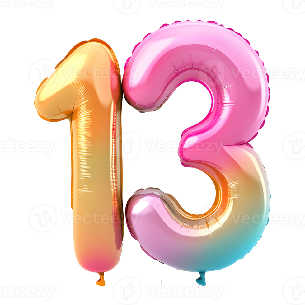 Number 13 balloon isolated on a transparent background png