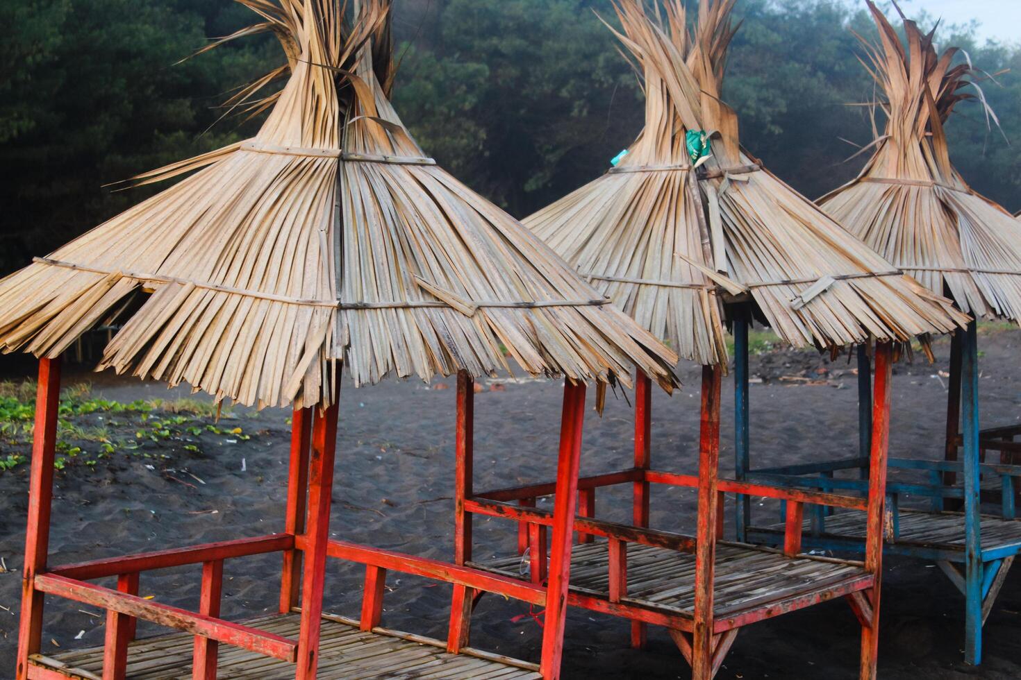 Seaview from bamboo hut on beach on Bali in Indonesia photo