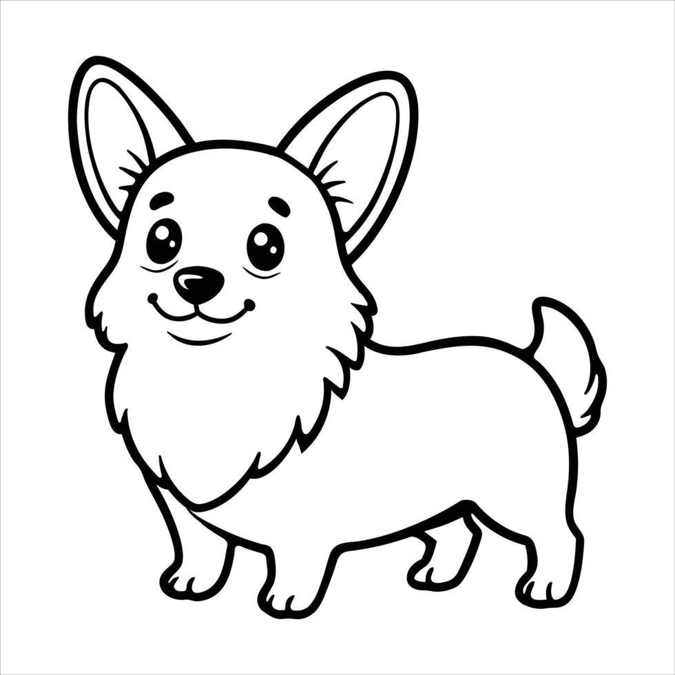 Coloring Page For Kids, Cute Corgi Dog Line Art, Realistic Pet Dogs Illustration vector