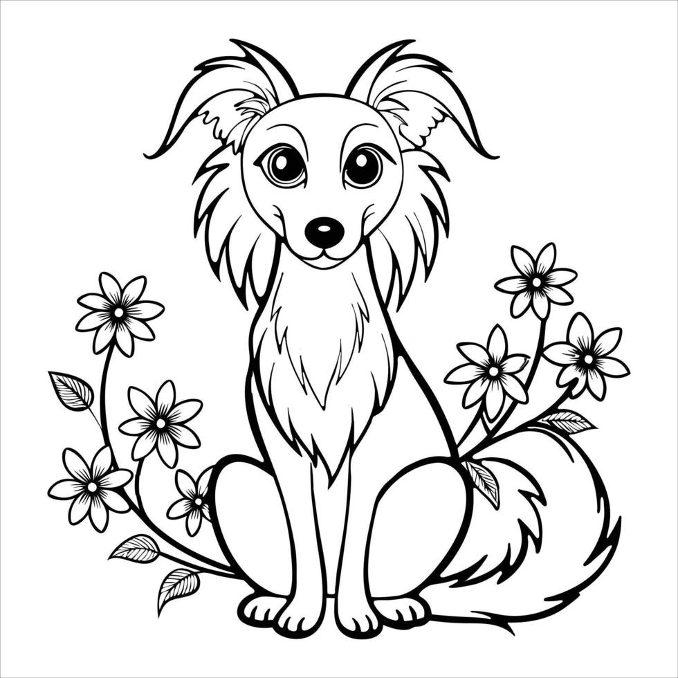 Coloring page for kids. Cute Chinese Crested dog cartoon illustration vector