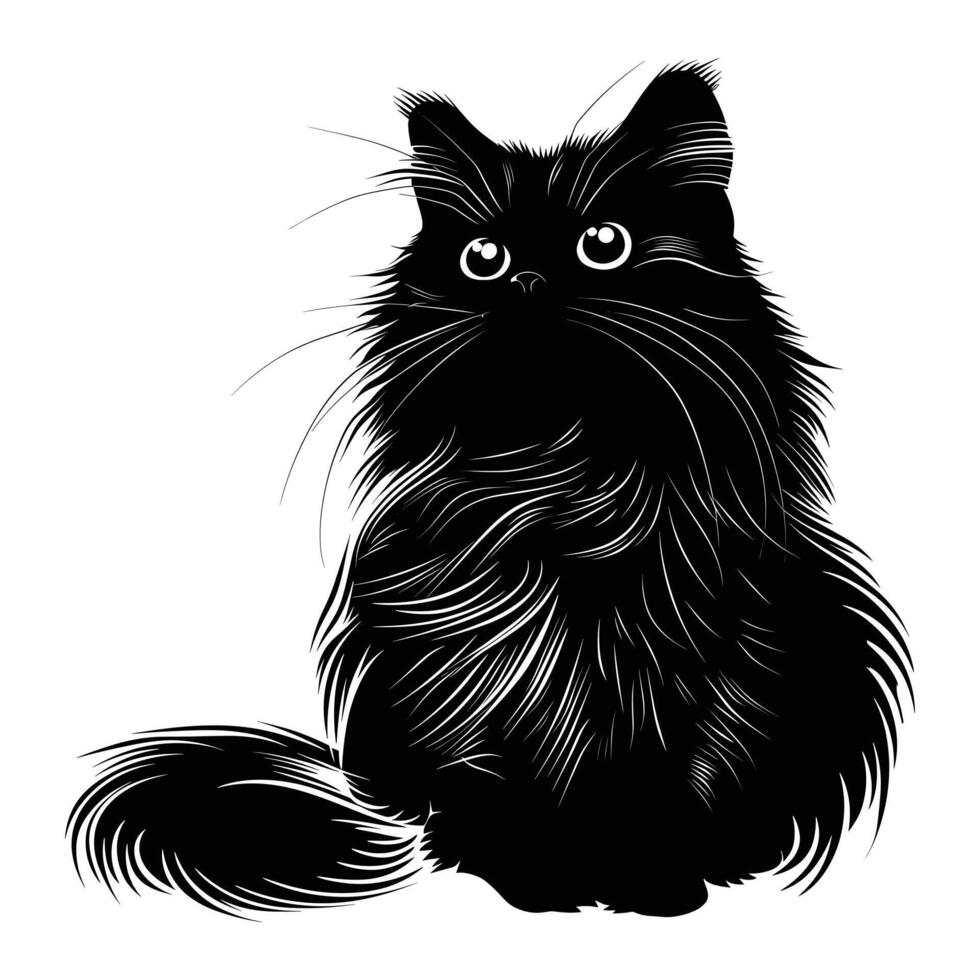 Persian cat silhouette. cat icon illustration in black and white vector