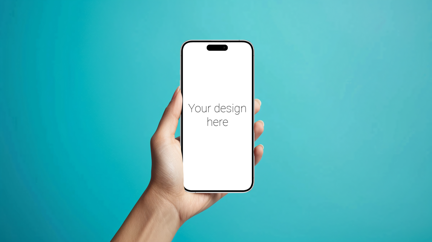 Mockup of white smartphone in person's hand on blue background psd