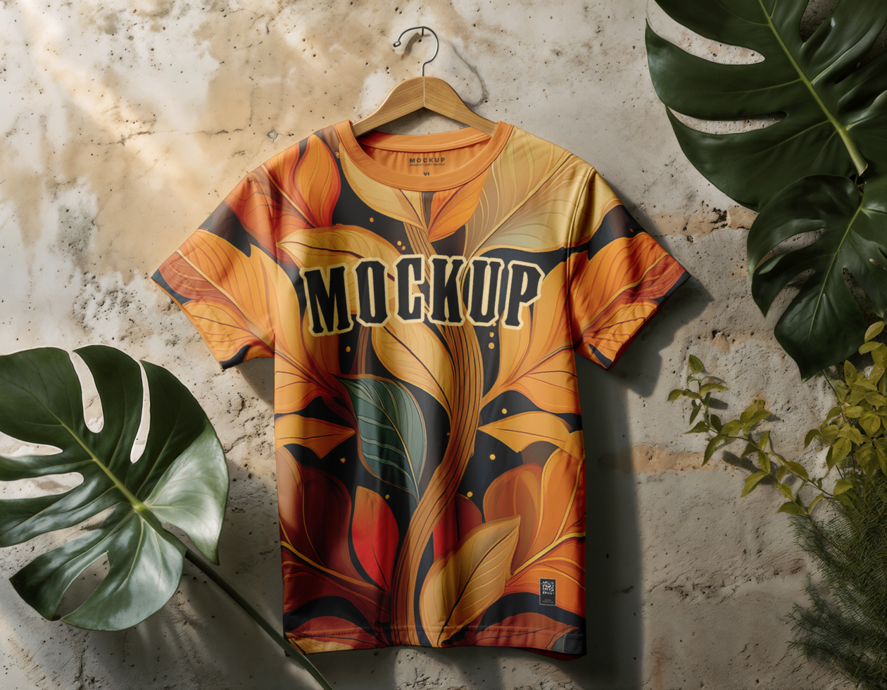 Tshirt mockup hang on and old concrete background psd