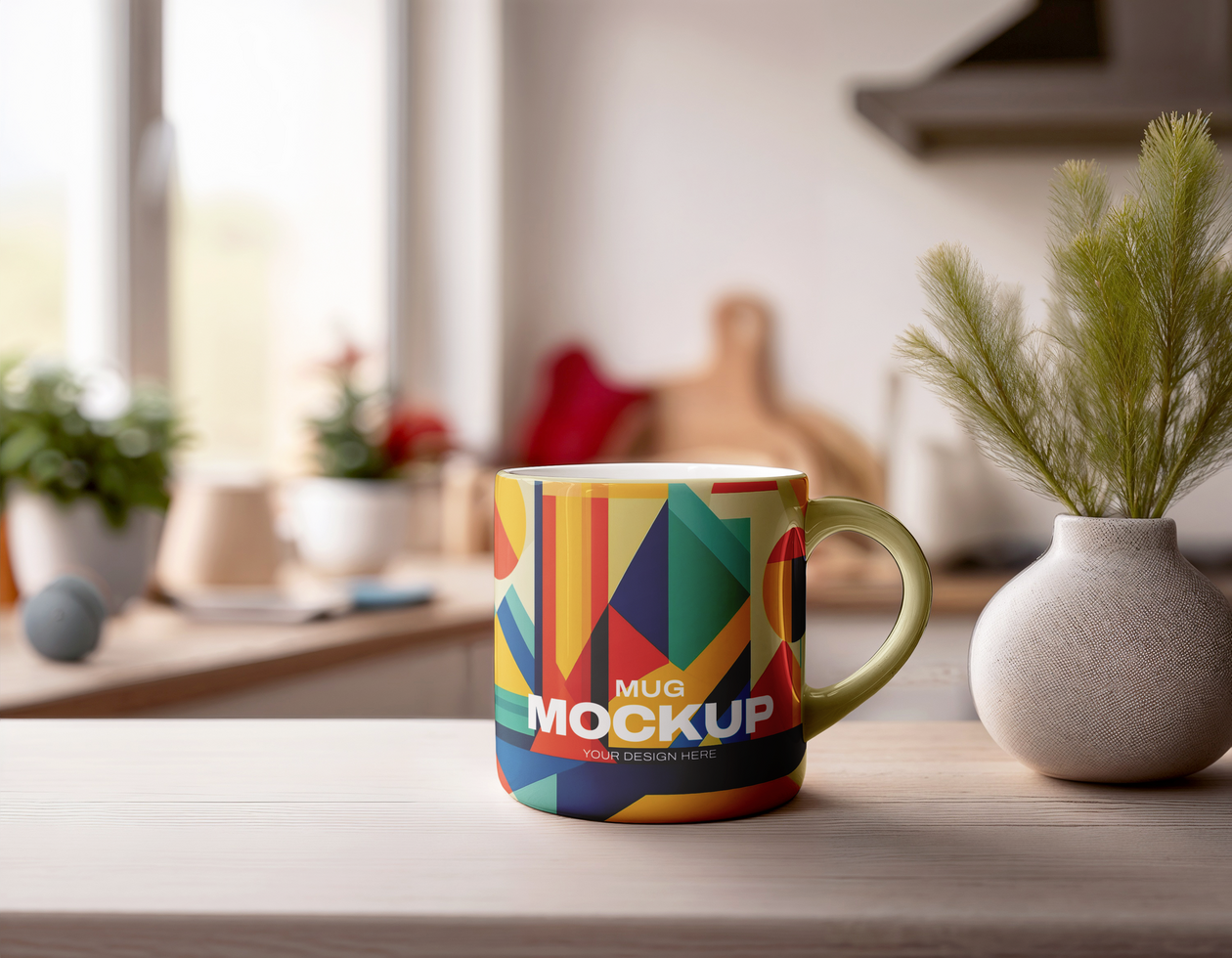 Mug mockup in kitchen environment psd