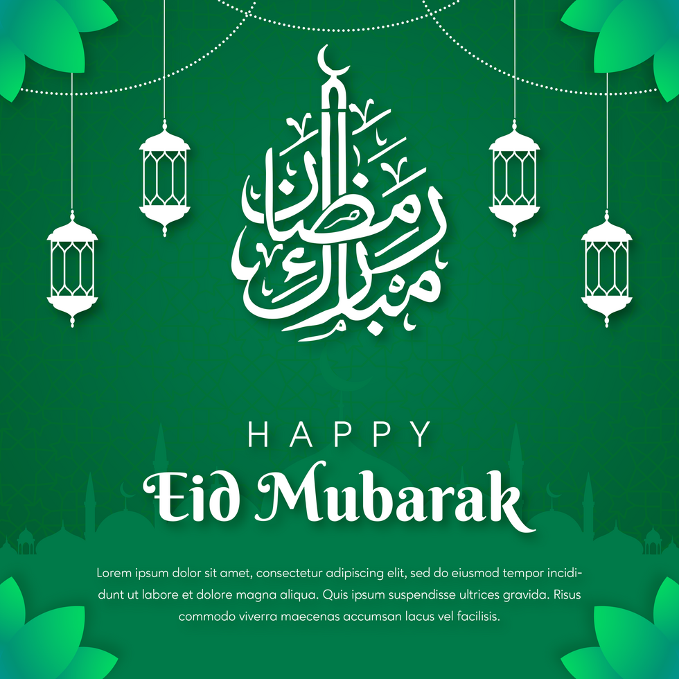 Happy Eid Mubarak Green Theme Greeting Post Card Design Template psd