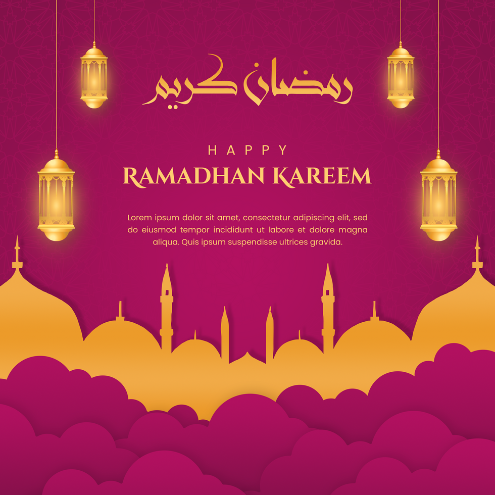 Happy Ramadhan Kareem Elegant Purple Theme Greeting Post Design Template psd