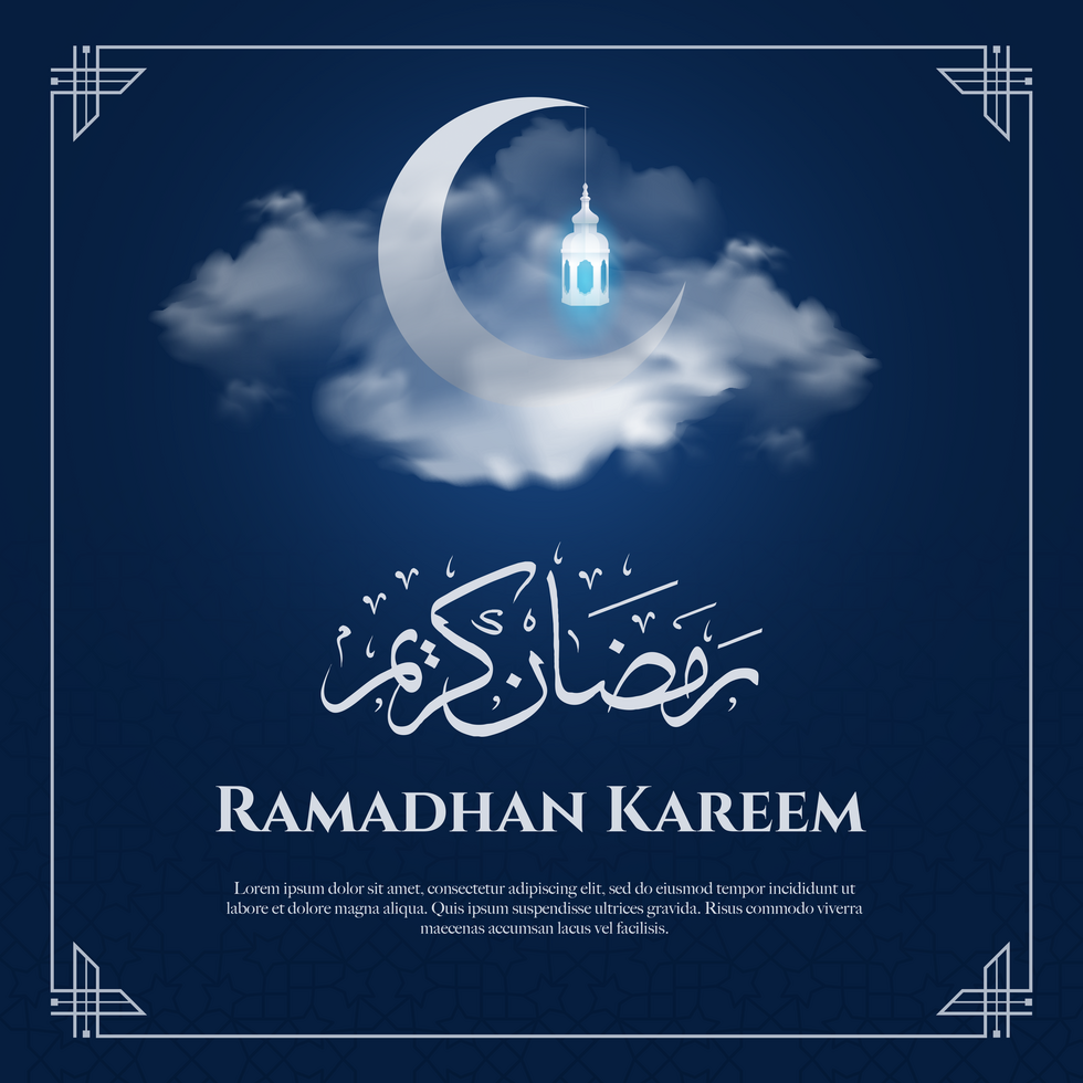 Ramadan Kareem Minimalist Blue Greeting Post Template psd