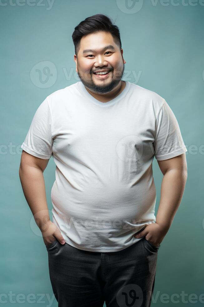 Filipino Obese Working Professional, Contemporary, Crisp, White Oversized T-Shirt 3D Rendering, Universal Clothing for Multi-purpose, Wedding, Fashion photo