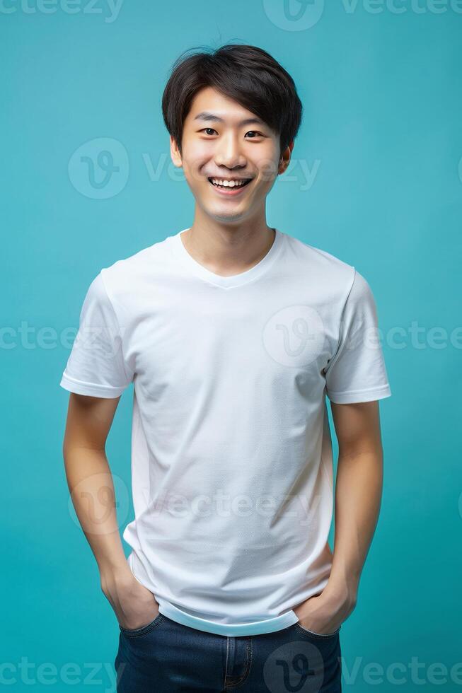 Japanese Endomorph Fatty College Boy, Fresh, Futuristic, Realistic T Shirt Mockup, Ideal For A Mockup for Business, Non-profit, Fashion photo