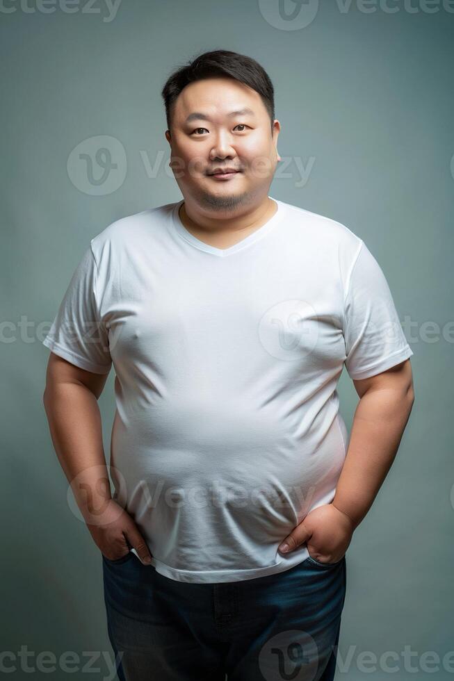 Korean Obese Middle-Aged, Fresh, Polished, Perfect For Fashion, Clothing, Mock Up T Shirt Concept for Magazine, Non-profit, Technology photo