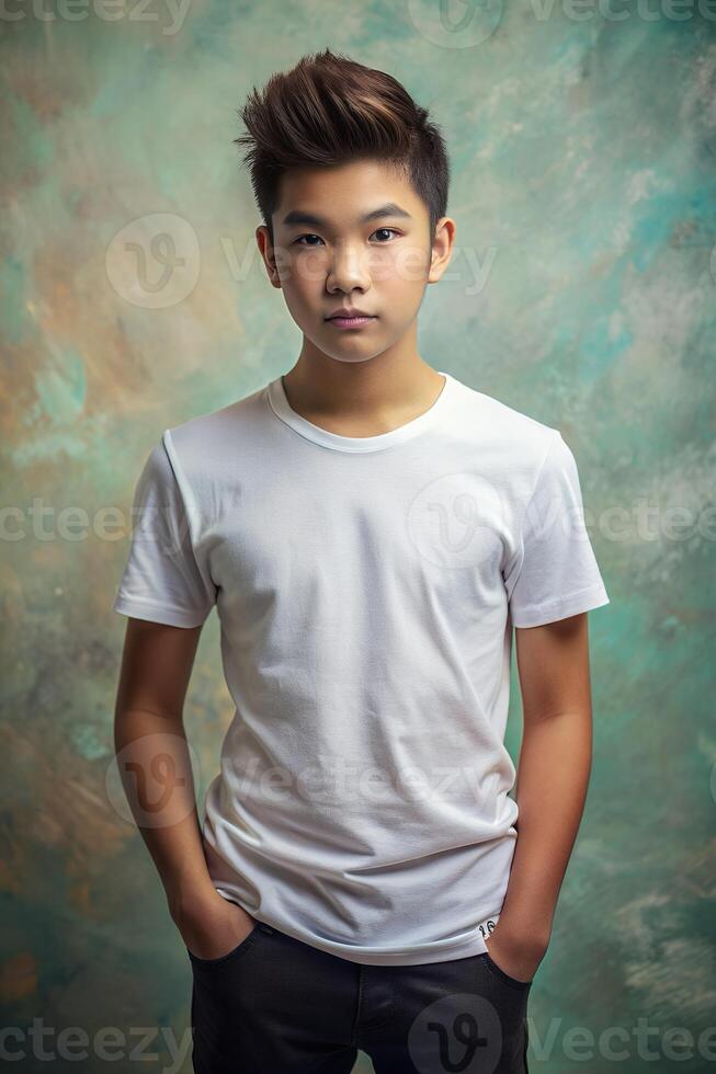 Filipino Mesomorph Musculargym Teen Boy, Sleek, Distinctive, Half Sleeves, T Shirt White Model for E-commerce, Personal, Events photo