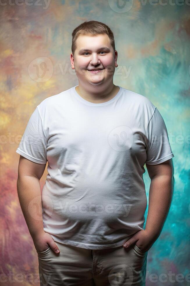 Russian Obese College Boy, Innovative, Crisp, T-Shirt 3D Rendering, Template Of Fashion Clothes for Business, Health and Fitness, Creative Agency photo