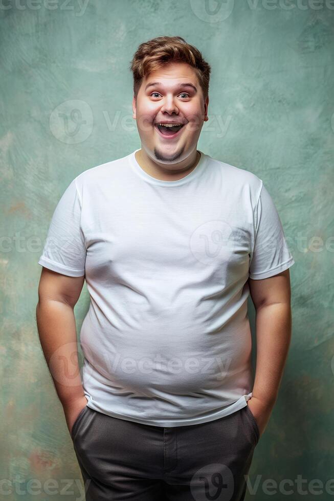 Dutch Endomorph Fatty College Boy, Contemporary, Artistic, White Oversized T-Shirt 3D Rendering, Mock Up T Shirt Concept for Portfolio, Marketplace, Events photo