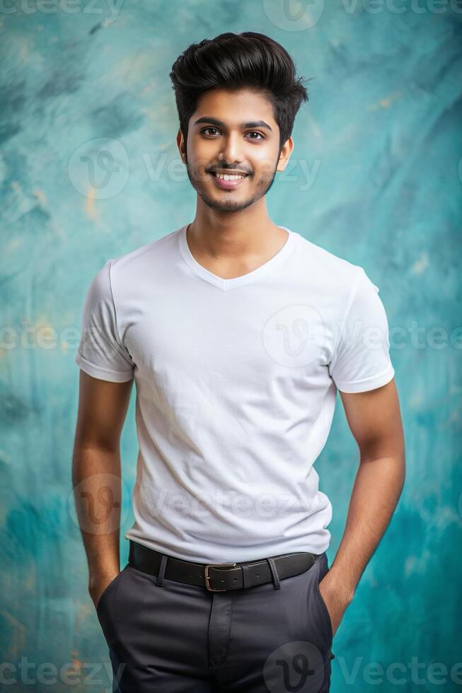 Indian Lean Healthy College Boy, Contemporary, Simple, White Oversized T-Shirt 3D Rendering, White T-Shirt Ideal For Design Mockups And Apparel Presentations for Educational, Marketplace, Fashion photo