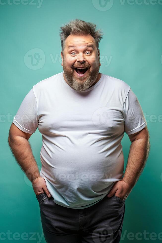 European Obese Middle-Aged, Chic, Futuristic, T-Shirt 3D Rendering, Template Of Fashion Clothes for Corporate, Photography, Music photo